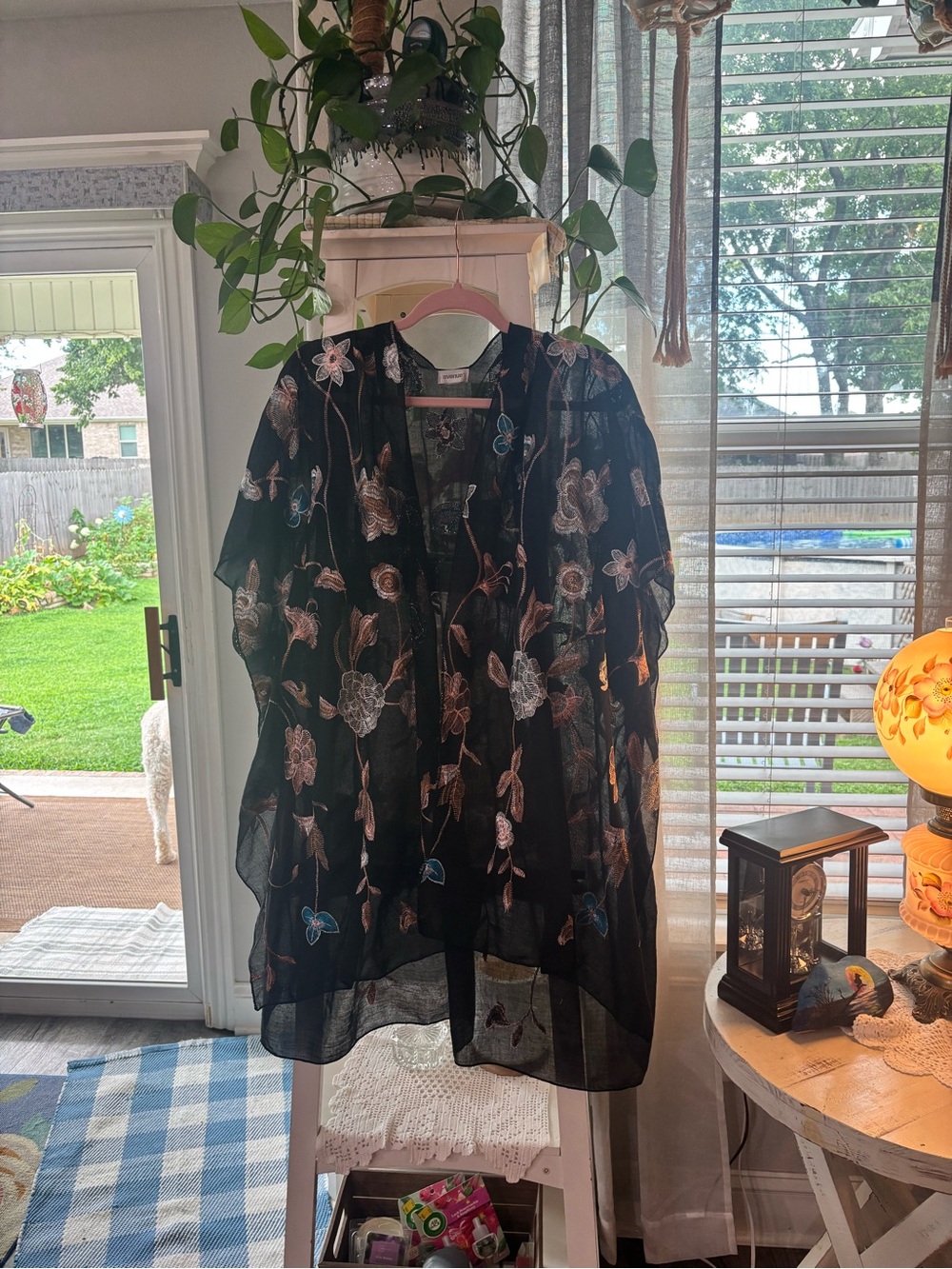 Avenue Black Sheer Floral Embroidered Wrap with Metallic Accents